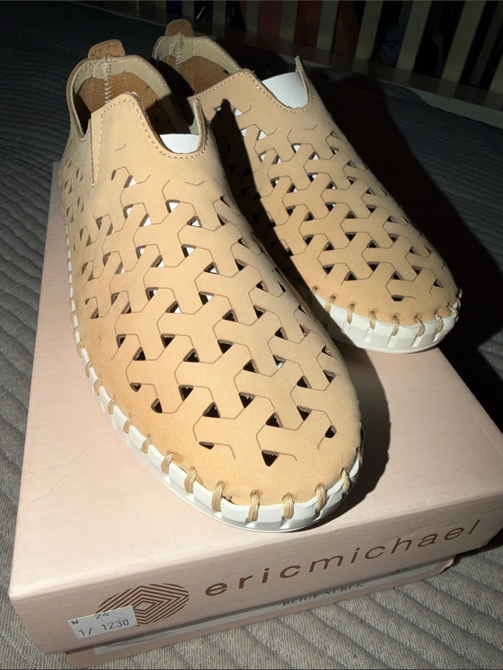 Eric Michael Tan Woven Slip-On Loafers with White Sole